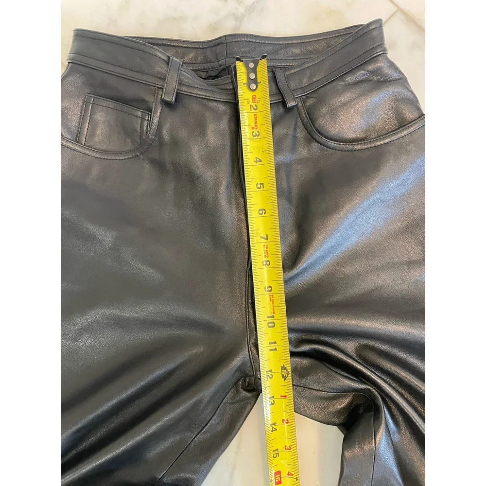 CRIPPLE CREEK Black Leather Long Straight Pants Pockets Waist 28 EUC - Picture 4 of 8